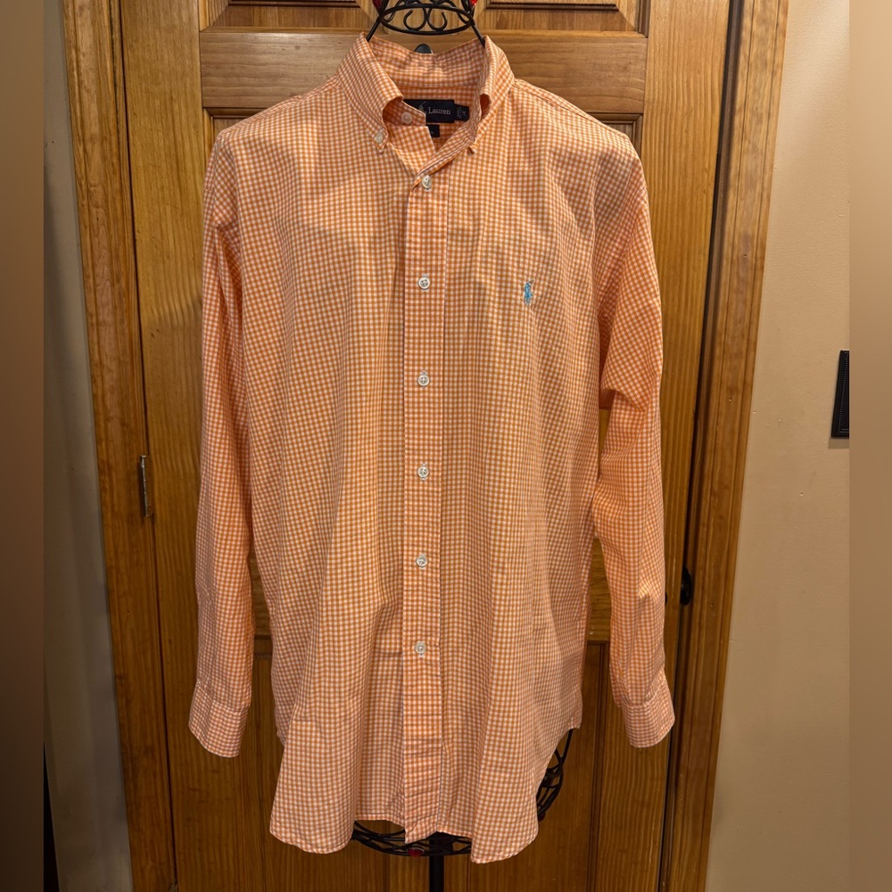 Ralph Lauren Blake LS Men's Shirt Orange/White Gingham Button Down Blue Pony Med